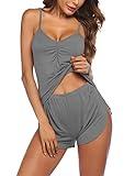 Ekouaer Women Pajamas Set Cami Sleepwear Lingerie V Neck Soft PJS Set with Shorts Grey, Medium