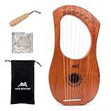 7 String Lyre Harp, AKLOT 7 Metal Strings Lye Harp Bone Saddle Mahogany with Tuning Wrench and Black Gig Bag