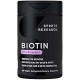 Sports Research Vegan Biotin 5000mcg with Organic Coconut Oil - Extra Strength Biotin Vitamin B7 for Healthier Hair & Skin + Keratin Support - Non-GMO & Gluten Free, 120 Softgels (4 Month Supply)