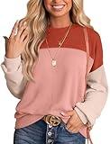 WIHOLL Long Sleeve Shirts for Women Casual Striped Knit Tops Trending Womens Clothes Comfortable Coral Red L