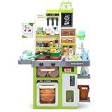 HOLYFUN Kids Kitchen Playset, Pretend Play Kitchen with Sounds and Lights, Cooking Stove Steam,Play Sink and Play Food,Toy Kitchen Set for Kids Toddlers, Green