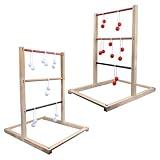 GOTHINK Wooden Ladder Toss Game - 2 Finished Wood Ladder Toss Set with 12 Ladder Ball Bolos - Indoor & Outdoor Game for Child Teens Adults & Family - Backyard Games - Yard Games