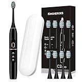 kingheroes Electric Toothbrush Set, Comes with 8 Brush Heads & Travel Case,4 Modes with 2 Minutes Built in Smart Timer, One Charge for 60 Days, 42000 VPM Motor (Black)