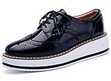 DADAWEN Women's Platform Lace-Up Wingtips Square Toe Oxfords Shoe Black US Size 7.5/Asia Size 39/24.5cm