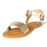 Amazon Essentials Women's Two Strap Buckle Sandal, Gold, 9