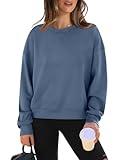 WIHOLL Long Sleeve Tops for Women Crew Neck Pullover Cropped Sweatshirts 2024 Fall Winter Fashion Trendy Going Out Athletic Shoulder Clothes Outfits Blue L