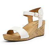 DREAM PAIRS Women White Pu Open Toe Buckle Ankle Strap Platform Wedge Sandal -White/Pu - 8