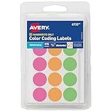 Avery Color-Coding Removable Labels, 3/4 Inch Round Labels, Assorted Neon Colors, Non-Printable, 315 Dot Stickers Total (6733)