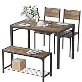 Shahoo Kitchen Table and 2 Chairs for 4 with Bench, 4 Piece Dining Sets for Small Space, Brown