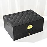 GUOER Jewelry Box for Women Girl Wife - Large PU Leather Jewelry Organizer Storage Case with Two Layers Display for Earrings Bracelets Rings Watches (Black)