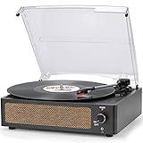 Record Player with Speaker Vintage Belt-Driven Turntable Support 3-Speed for Vinyl Records, Wireless Playback, Headphone, AUX-in, RCA Line LP Vinyl Players for Sound Enjoyment Black