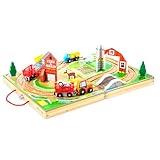 Melissa & Doug 17-Piece Wooden Tabletop Farm Playset With 4 Vehicles, Grain House & Play Pieces - Pretend Barnyard Toy For Toddlers Ages 1+