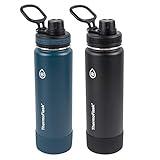 ThermoFlask 24 oz Double Wall Vacuum Insulated Stainless Steel 2-Pack of Water Bottles, Mayan Blue/Black