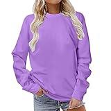 prime big deal days event page graphic hoodies Women Long Sleeve Sweatshirt 2023 Solid Plain Crewneck Pullover Shirts Loose Fit Casual Classic Blouses Fall Fashion Tee Tops Purple 3X