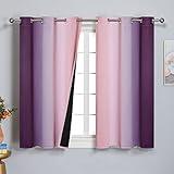 Pink and Purple Curtains 45 Inch Length 2 panels,Full Light Blocking Ombre Blackout Curtains, Kids Room, Thermal Insulated Noise Reducing Gradient Blackout Curtains for Girls Bedroom,42x45 Inch,adult