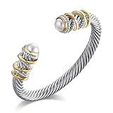 EASTBON Twisted Cable Bracelet with Composite Shell Pearl 6" Antique Cuff Bracelets for Women