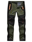 TBMPOY Men's Snow Ski Hiking Pants Waterproof Winter Fleece Lined Pants Camping Skiing Ice Fishing Pants with Belt 02 Thick Green M