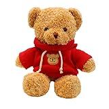 BSVOME 11.8 inches Teddy Bear Stuffed Animals Soft Plush Cute Teddy Bear with Hoodie Doll for Boys Girls (Red)