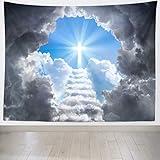 Loccor 9x6ft Fabric Cross Tapestry Photography Backdrop Stairway to Heaven Photo Christian Background Women Men Church Living Room Dorm Apartment Bedroom Aesthetic Religious Wall Art Spiritual Mural