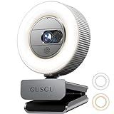 GUSGU G910 2K Quad HD Webcam for PC, with Microphone & Light & Privacy Cover, Web Camera for Desktop Computer/Laptop/MacBook, USB Streaming Camera