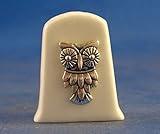 Porcelain China Collectable Thimble - Antique Silver Owl with Free Gift Box