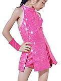 LOLANTA Girls Sequins Dance Dress Sparkle Hip Hop Jazz Dance Outfits Sleeveless Top and Shorts (Rosered, 11-12Years)