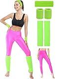 SATINIOR 80s Neon Leggings Party Retro Jogging Sports Headband Wristbands Leg Warmers (Rose Red)