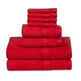 Casa Lino 8 Pc Premium Towel Set, Cotton Towels Set, 400 GSM 2 Bath Towel, 2 Hand Towel, & 4 Washcloths, Bathroom Set, Head Towels Wrap for Ladies, Gym Towel for Men Workout Red