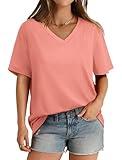 Spring Tops for Women 2024 Short Sleeve V Neck T Shirts for Women Casual Tshirts Summer Clothes Coral M