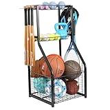 YueTong Sports Equipment Organizer for Garage Organization,Ball Storage With Basketball Holder and Ball Cart Rack,Outdoor Toy Storage with Bin for Nerf Gun,Football,Volleyball Stuf,Gym Accessories