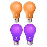 4 Pack A19 LED Purple Light Bulb LED Orange Light Bulb 120V E26 Base 9 Watt (60-watt Replacement) Purple Bulb Orange Bulb, Party Decoration, Porch, Home Lighting, Halloween Light Bulbs