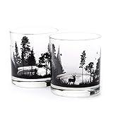 Black Lantern Whiskey Glasses - Unique Themed Cocktail & Everyday Use Drinking Glasses, Perfect for Outdoor Enthusiasts & Nature Lovers - (Set of Two 11oz. Glasses) Forest Animals Design