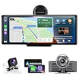 Kuayvan Portable Carplay Screen for Car - 10.26" Wireless Carplay & Android Auto Car Stereo, with 4K Dash Cam, Backup Camera, Bluetooth, GPS Navigation/Mirror Link/Voice Control/Bluetooth