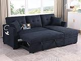 MMTGO 81.5" Reversible Sleeper Sectional Sofa Chaise,with Charging Ports and Pull Out Bed, L-Shaped Velvet Couch w/Side Pocket & Storage Chaise