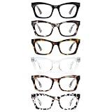 CCVOO 6 Pack Oprah Style Reading Glasses for Women Blue Light Blocking Computer Square Readers with Spring Hinge Men (A5 Mix, 1.5)