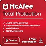 McAfee Total Protection 2024 | 5 Device | Cybersecurity Software Includes Antivirus, Secure VPN, Password Manager, Dark Web Monitoring | Download