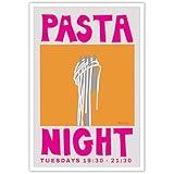 NAVIWEEK Retro Pasta Night Posters Foodies Gift Midcentury Kitchen Pop Art Italian Traditional Culture Healthy Food Lover Drawing Noodle Types Prints For Home Bedroom Dorm Wall Decor 12x16in Unframed