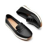 COOL COSER C Women's Wide Loafers Moccasin Casual Slip On Flat Shoes Comfortable Leather Driving Loafers Lightweight Nurse Work Shoes (Black.Wide 8-8.5)