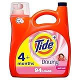 Tide plus Downy Liquid Laundry Detergent Soap, April Fresh Scent, HE Compatible, 94 Loads, 132 fl oz