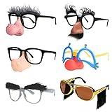 Ocean Line Funny Disguise Glasses, 6 Pairs Novelty Clown Eyewear with Soft Nose for Halloween, Silly Eyebrows Party Favors