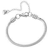 Chili Jewelry Women Snake Chain Charms Bracelet Moments Slider Love Memorial Stainless Steel Bracelet fit Charm Beads, 6 Inch