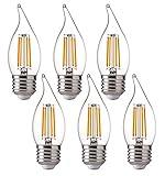 FLSNT LED 60 Watts Equivalent Chandelier Light Bulbs, CA11 Dimmable Filament Clear LED Candelabra Bulbs, E26 Medium Base, 2700K Soft White, 6 Pack