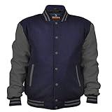 GENZ FASHION Women Varsity Jacket Genuine Leather Sleeve and Wool Blend Letterman Ladies Girls College Varsity Jackets (Navy Blue/Dark Grey, X-Small)