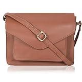 Leather Flapover Crossbody Handbag Purse for Women with Adjustable Strap & Overflap Snap Closure Tote/Bag (Tan NDM)