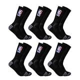 Ultra Game NBA Official Men’s Athletic Cushioned Secure Fit Crew Socks - 6 Pack - Unisex, NBA, Black, M6-12