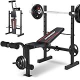 OPPSDECOR Standard Weight Bench Set with Squat Rack, Adjustable Bench Press Set with Leg Extension and Leg Curl, Flat Incline Decline Workout Bench for Home Gym Full Body Strength Training