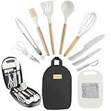 Camping Kitchen Cooking Utensils Set - 12Pcs Portable Outdoor Camp Cookware Set, Silicone Camper Essentials Gear Must Have Accessories Supplies for Travel RV BBQ Grill Picnic Hiking