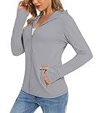 TACVASEN Women's Athletic Jacket UV Hoodie Full Zip Shirt Quick Dry UPF 50+ Running Workout Shirts, Light Grey, M