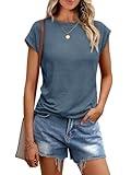 AUTOMET Womens Summer Tops Casual Business Basic Shirts Oversized Loose Fit Boat Neck Cap Sleeve Tshirt Cute Clothes Fashion Trendy Spring Holiday Outfits 2024 Blue L