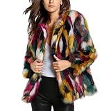 Gihuo Women’s Multicolor Faux Fur Coat Winter Warm Gradient Color Outwear Jacket Fall Shaggy Furry Open Front Cardigan (Multicolor-L)